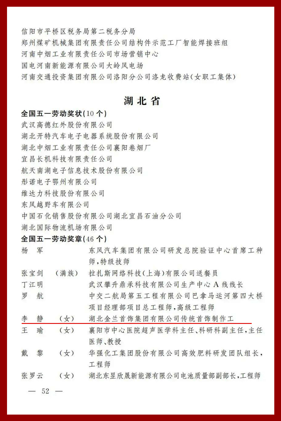 熱烈祝賀金蘭傳統首飾藝術品工作室制作工李靜榮獲全國五一勞動獎章